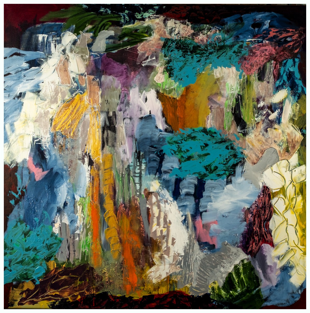 Guld og grønne skove II 100 x 100 cm 6500 kr